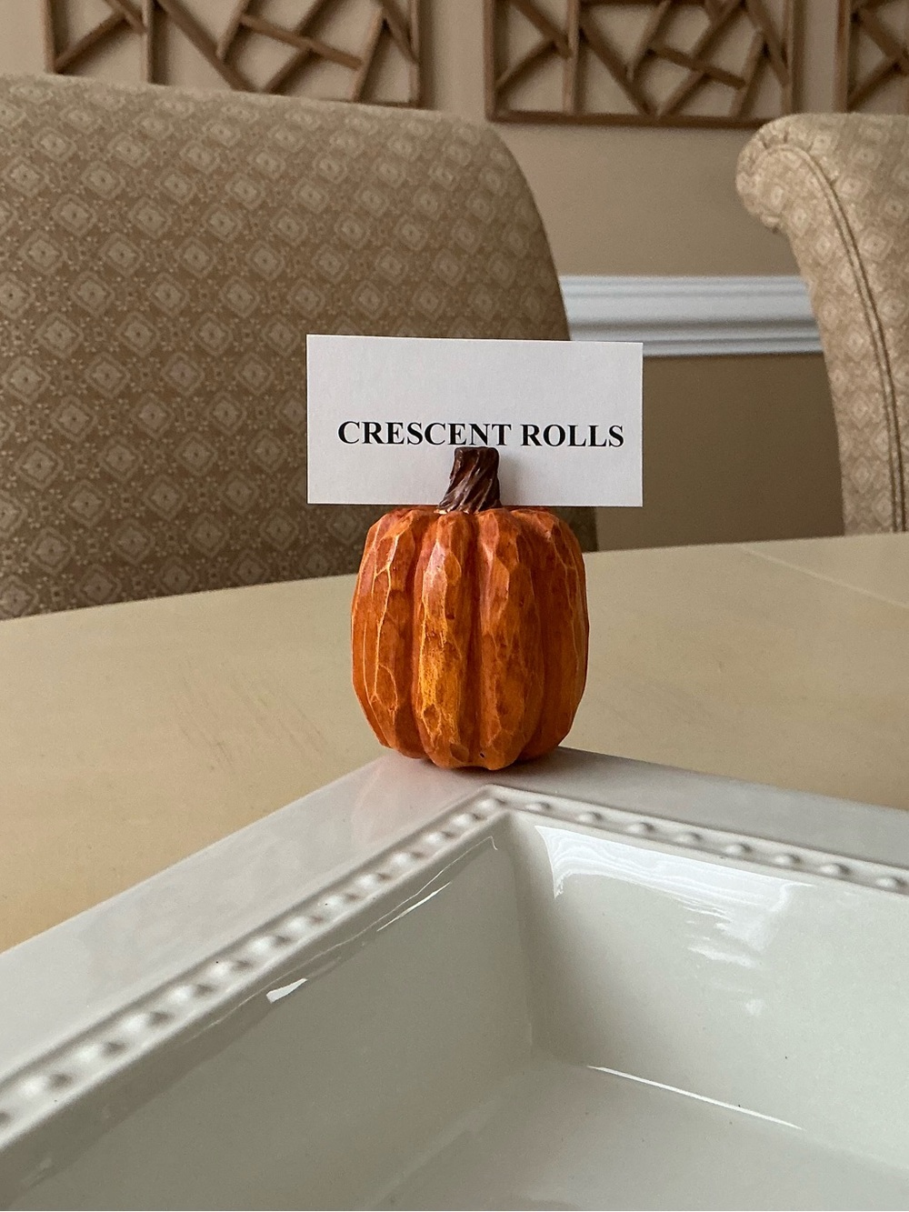 Autumn Carved Wood Look Pumpkin Placecard Holder Platter Decor 🍂